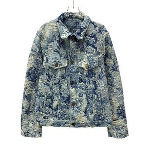 Louis Vuitton Blue Floral Distressed Denim Jacket Size 50 L 100% Cotton Long-Sle